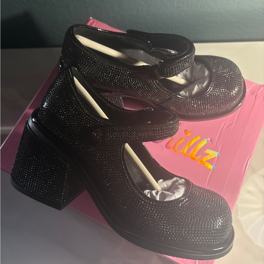 Size 6 Dolls Kill Sugar Thrillz Desire Me Rhinestone Mary Janes Black New In Box